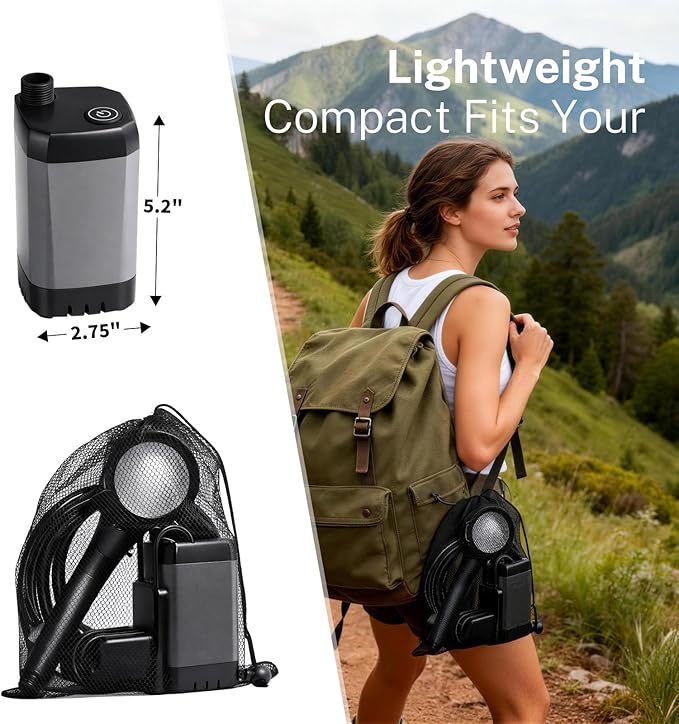 Portable Camping Shower with Heater Long-Lasting 6000mAh Rechargeable Camping Shower with Sprayer Head4 Spray ModesIPX7 Waterproof Outdoor Camp Pump for Hiking Travel Car Pet