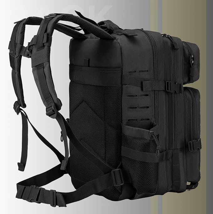 50L Military Tactical Backpack for MenWater Resistant Day Backpack Molle Army 3 Days Assault Pack Bug Out BagHeavy Duty Hiking Treeking Gym Rucksack Black
