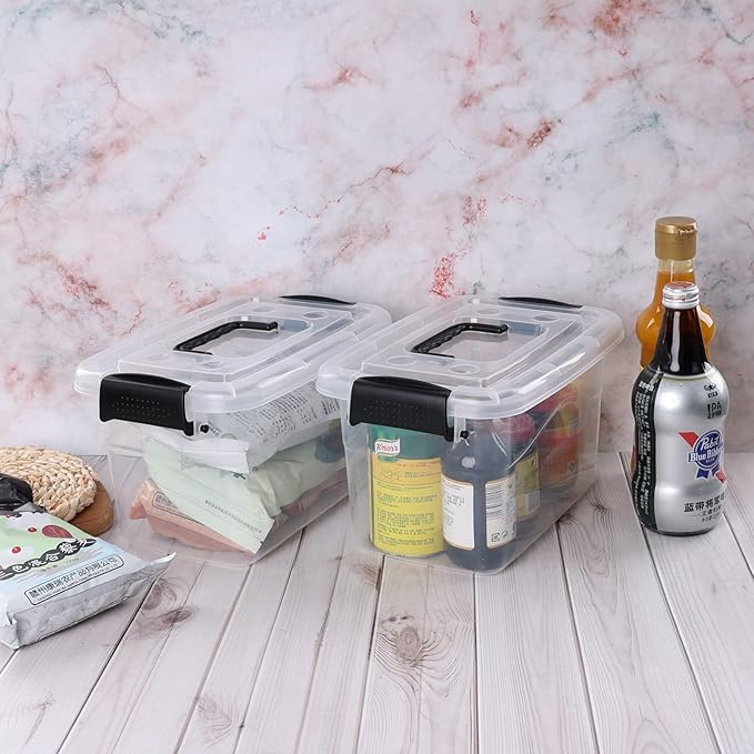 Hespama 6 Packs 6 Quart Lidded Storage Bin Plastic Latch Container Box with Handle R