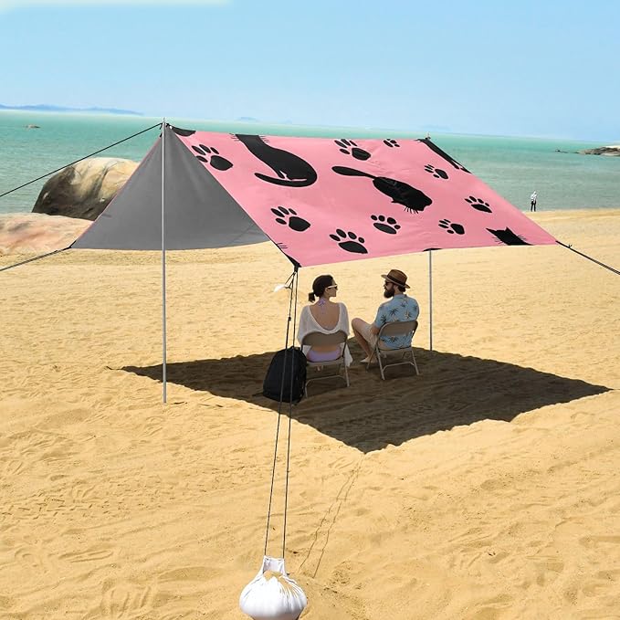 ALAZA Black Cat Footprint Pattern Beach Tent Sun Shelter Portable Canopy Sunshade for Outdoor Camping Picnics Backyard Fun 10x9 ft