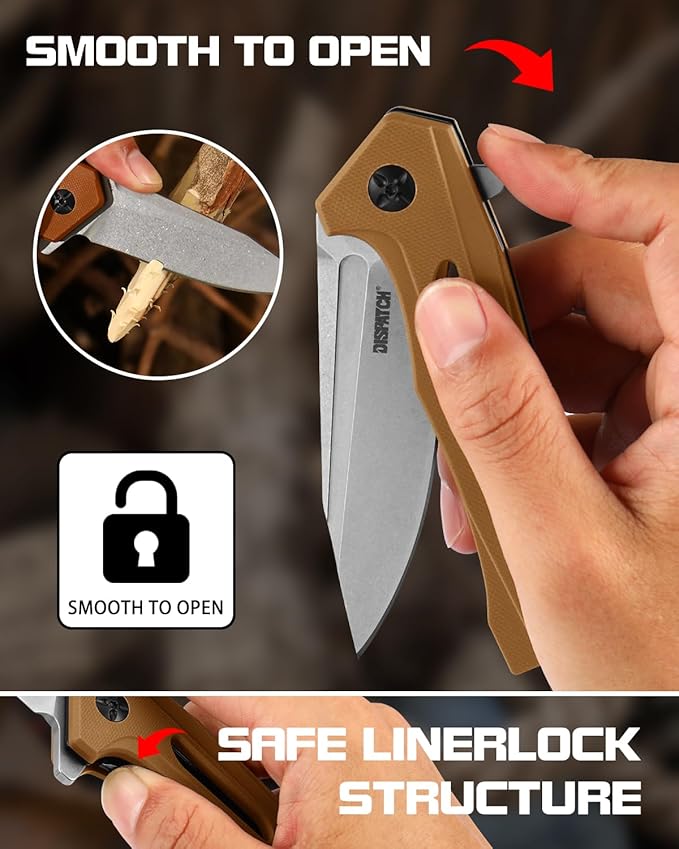 Dispatch Folding Pocket Knife with Clip 3.58 Inch 8Cr13MoV Steel Clip Point Blade with G10 Handle Tactical Pocket Knife for Men Outdoor Camping Hunting Hiking Survival Pocketknife