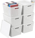 Begale White Plastic Storage Baskets with Lids 14 x 11.6 x 8.7 6 Packs Stackable Storage Bins Containers for Organizing