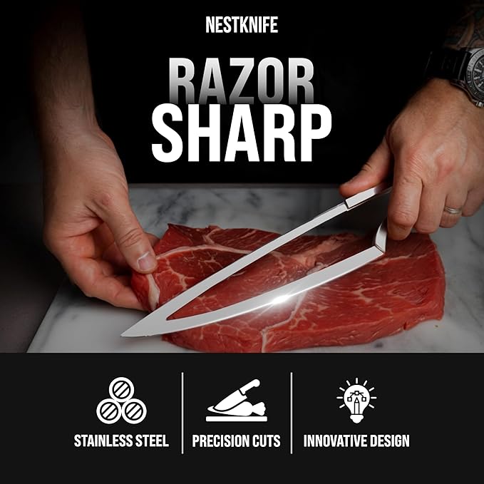 NestKnife Magnetic Knife Set - VG10 High Carbon Stainless Steel Kitchen Knives with Patented Space-Saving Nesting Design &amp Magnetic Holder - 4 Piece Razor Sharp Professional Chef Knife Set