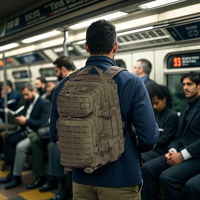 Military Tactical Backpack for Men 35L Small Molle System Water Resistant 3 Day Survival Assault Pack for Bug Out Bag Rucksack Travel Hiking Camping Gym Range Trekking Hunting Sport Work (Green)