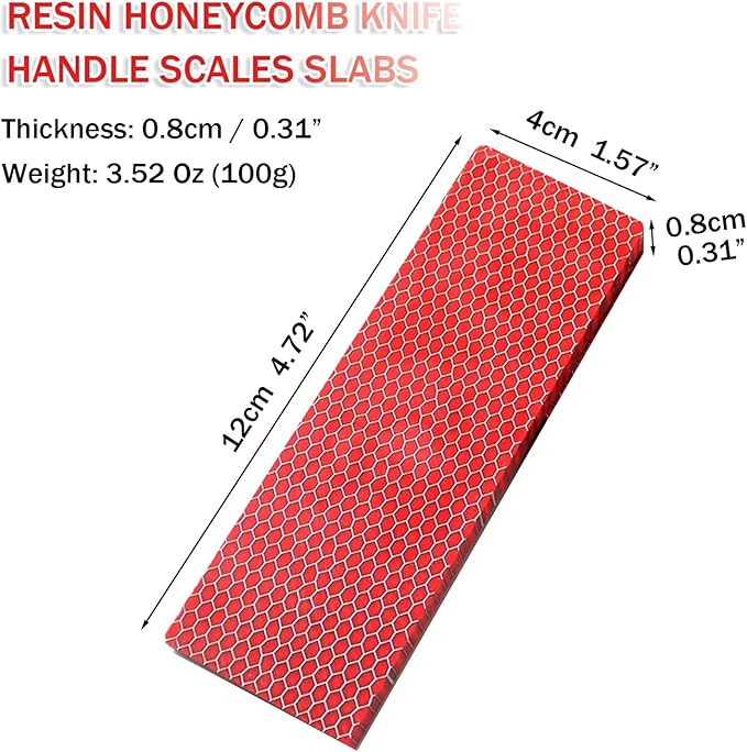 2 Pieces Of Red Resin Knife Handle Material Customized DIY Blank Blade Honeycomb Texture Patch(6pcs)