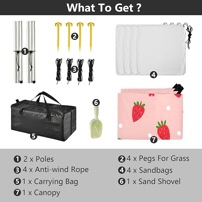 xigua Strawberry Beach Tent Sun Shelter with Carrying Bag - Silver Coated Oxford Fabric Beach Canopy for Beach Camping Fishing - Includes Windproof Ropes Sandbags &amp Stakes