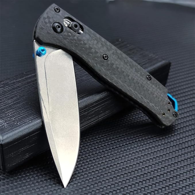 HUAAO Lightweight EDC Folding Pocket Knives For Men Satin Plain Edge D2 Blade Carbon Fiber Handle With Deep Carry Pocket Clip Everyday Carry Thumb Studs Manual Open