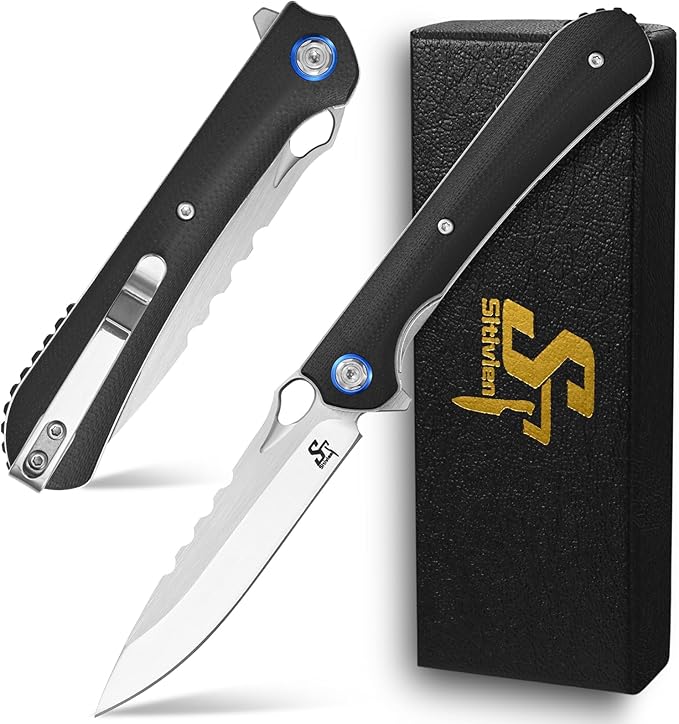 Sitivien ST145 Folding Pocket Knife14C28N Steel BladeG10 Handle EDC Tool Knife for Outdoor SurvivalCampingHikingHunting(Black) …