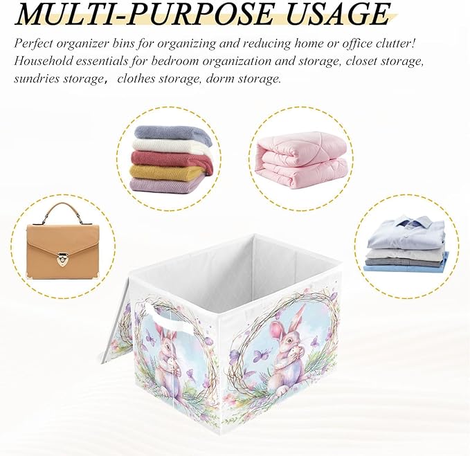 Easter Bunny Fabric Storage Bins with Lids and HandleFoldable Storage Bins with LidsCloset Organizers for Clothes Storage Room Organization Office Storage Chest Organizer