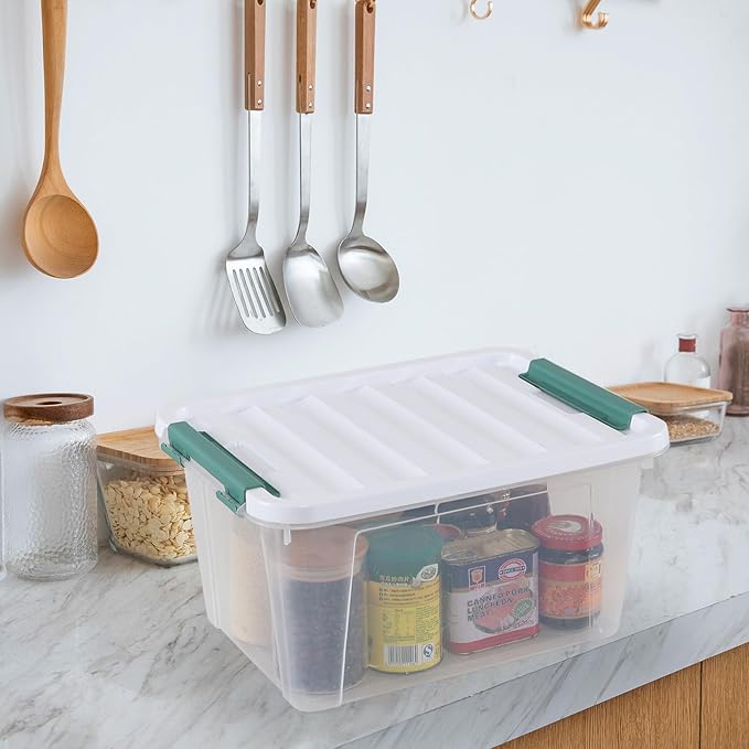 Jekiyo 4 Packs Large Latching Container Box 20 Quart Plastic Storage Bin