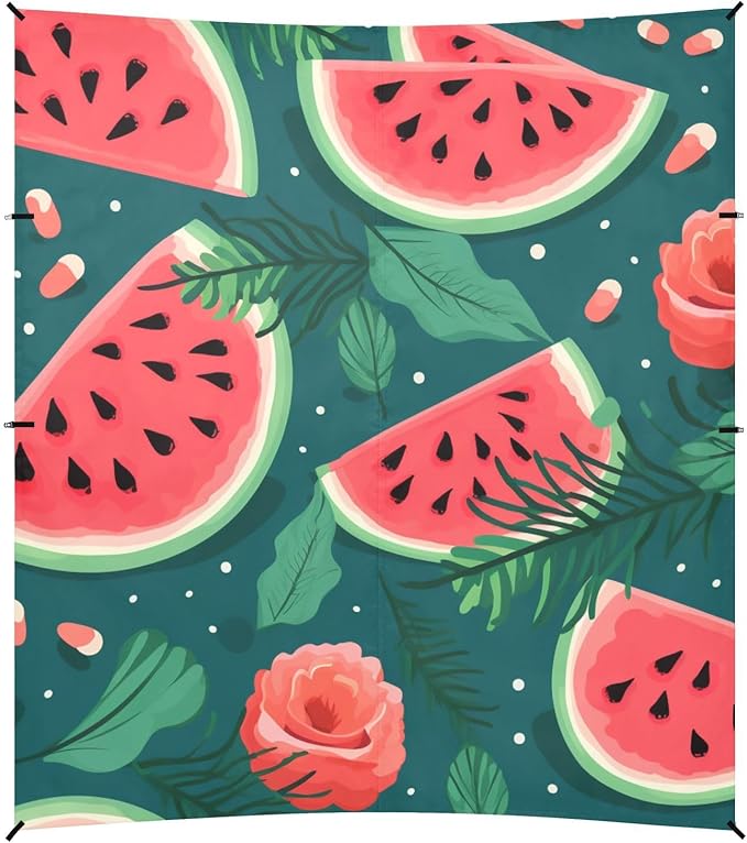 ALAZA Watermelon with Floral Beach Tent Sun Shelter Portable Canopy Sunshade for Outdoor Camping Picnics Backyard Fun 10x9 ft