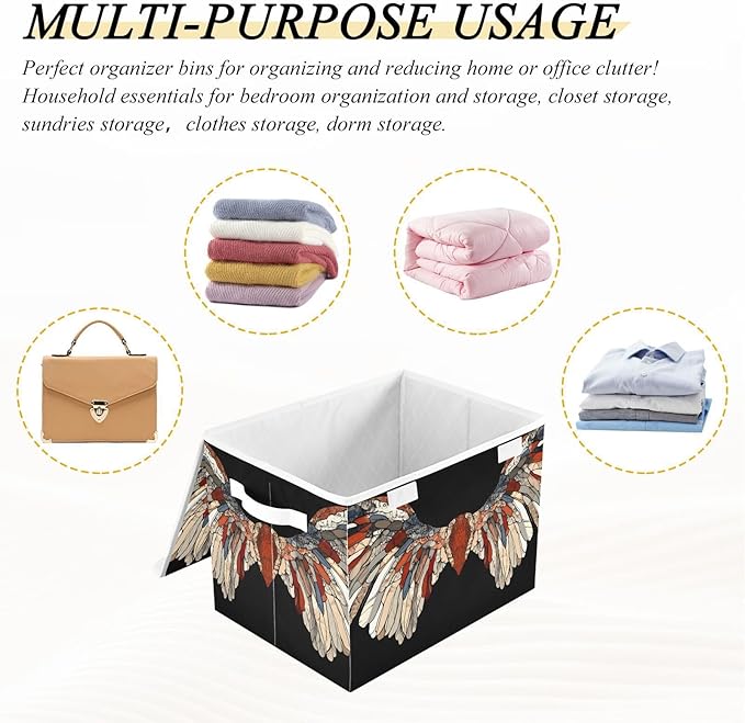 Storage Cube with Lid Wings Pattern Print 16.5×12.6×11.8 IN Collapsible Large Capacity Foldable Storage Basket Bin Organizer