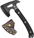 NedFoss Bison 9.8 Tactical Hatchet Axe Tomahawk Hatchet with Genuine Leather Sheath and G10 Handle Compact Camping Gear Bearded Axe Gifts for Men Multifunctional Survival Axe with Spike Tool