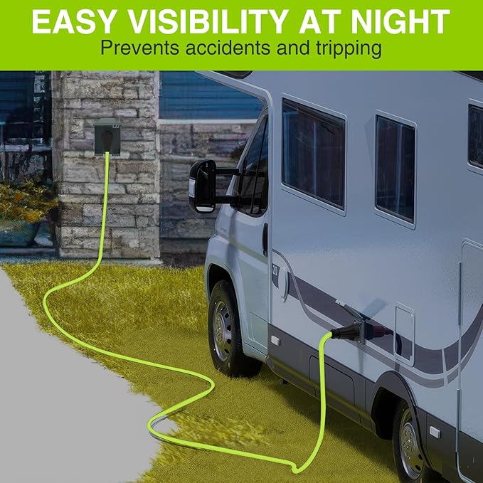 Nilight 25FT 50 Amp RV Locking Extension Cord 250V Heavy Duty 6/3+8/1 Gauge Pure Copper STW Wire UL ETL Listed 4 Prong 14-50P SS2-50R Weatherproof Suit for Camper Caravan Trailer Bright Green