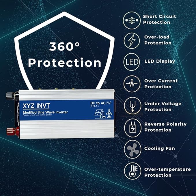 1000W Power Inverter 24V DC to 110V 120V AC Modified Sine Wave Car Power Inverter with 2 AC Outlets and LED Display for Vehicles Truck RV Home Emergency Camping Off-Grid Over 90% Efficiency