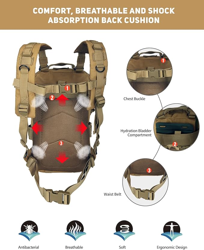 BOMTURN for Mens Tactical Backpack Military Backpacks 27L Small Army Survival Backpacks Small Waterproof Bug out Bag