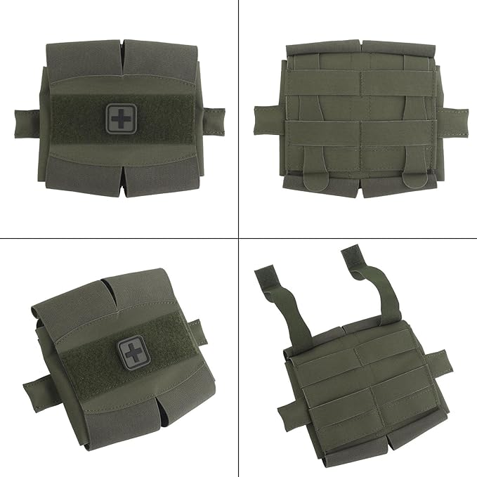 Camouflage MOLLE Medical Pouch with roll-Out Organizer top Tourniquet Band &amp ID Patch Area Utility First Aid Pouch for Airsoft Training &amp Outdoor Use
