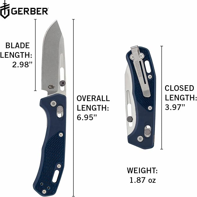 Gerber Gear Assert Magnacut - Deep Carry Pocket Clip Knife for Camping Hiking Adventure - EDC Utility Tool - Stainless Steel Blade - Textured Grip - Made in USA - Blue