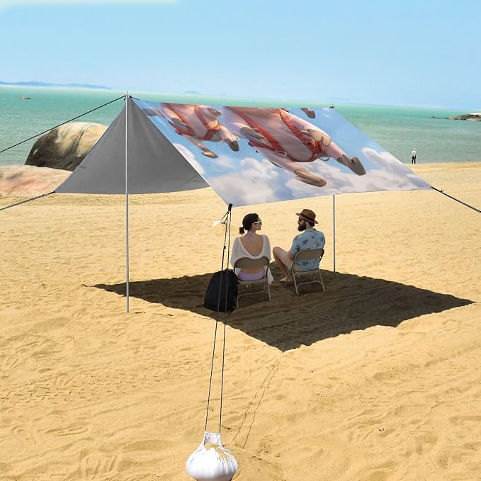 ALAZA Three Funny Sky Flying Piggies 3D Illustrat Beach Tent Sun Shelter Portable Canopy Sunshade for Outdoor Camping Picnics Backyard Fun 10x9 ft
