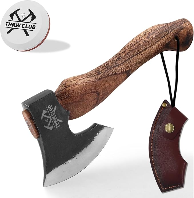 10.7 Inch Hatchet Axe Camping Hatchet with 1065 High Carbon Steel and Leather Sheath Bushcraft Hatchete for Chopping and Wood Splitting Perfect for Outdoor Survival and Adventures