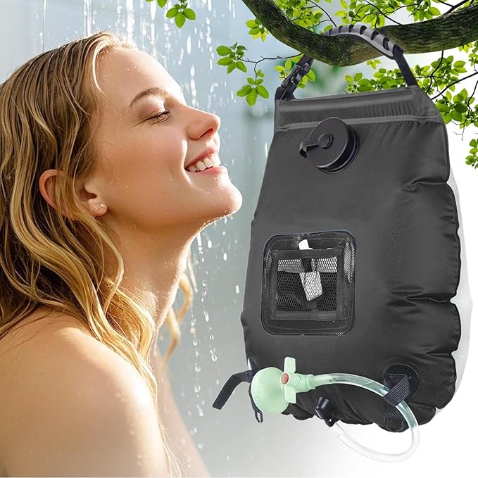 Solar Camping Shower - 5 Gallon Portable Bag Head with Hose Included Camp Bath Pouch with Solar Heating Outdoor Shower 20L Capacity Portable Showers for Beach Indoor Cabin