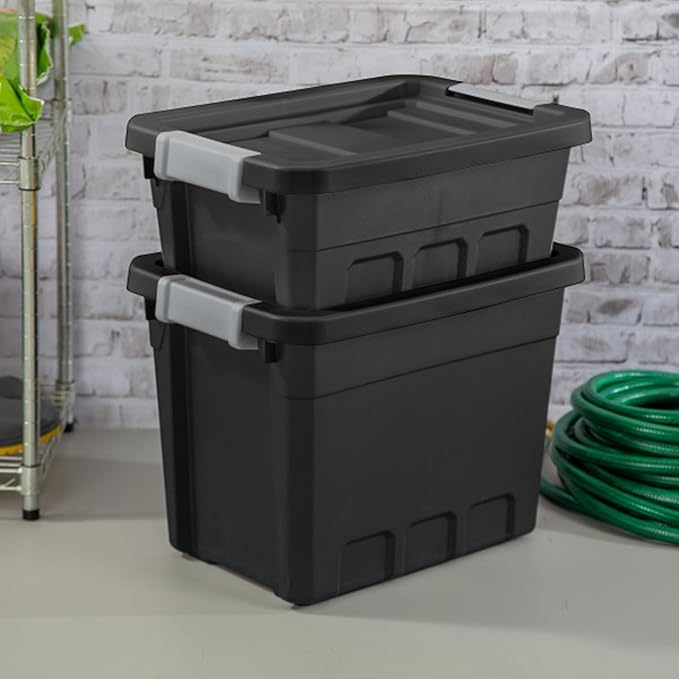 Sterilite 18-Pack Plastic Storage Bins with Lids Stackable Containers 7.5 Gallon Black