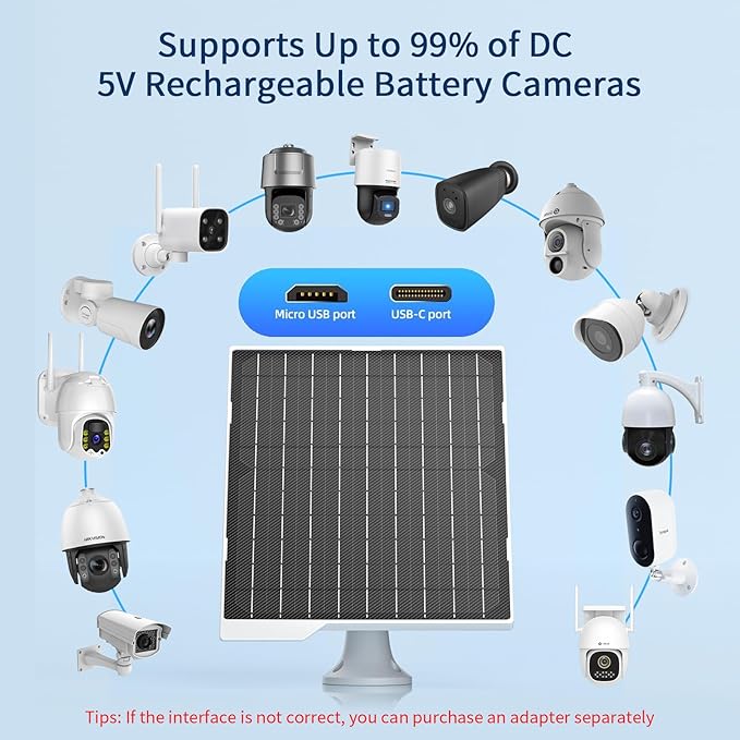 2 Pack 9W Solar Panels- IP65 Waterproof High Efficiency Charger with 10FT USB-C Cable and Micro USB Adapter Works in -4°F~176°F for Outdoor Cameras Smartphones and All DC 5V Devices