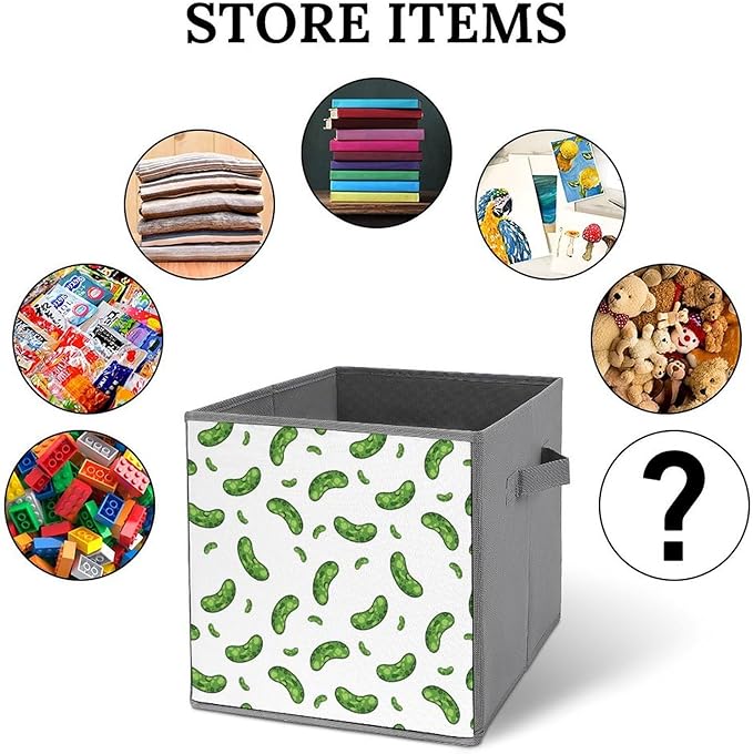 Foldable Cube Storage Organizer with Handles Pickle Cucumbers Durable Collapsible Fabric Bin for Travel &amp Camping Portable Organizer for Gear &amp Supplies