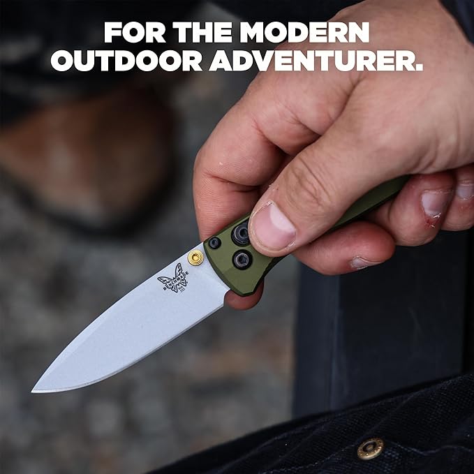 Benchmade - Mini Bugout Outdoor EDC Folding Knife Drop-Point Blade with Woodland Green Aluminum Handle (533SL-10)