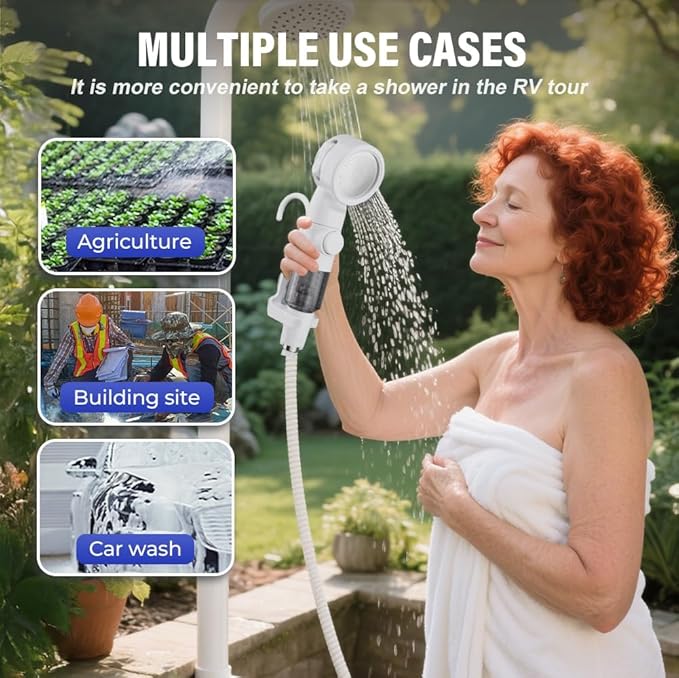 Portable Camping Shower Pump Electric Self-Priming Shower Head Powerful Long-Lasting Outdoor Shower Solution Flextail Ducha Portatil Idealized for Campsite Users Solar Showers for Camping