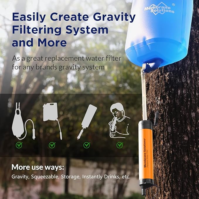 Membrane Solutions Straw Water Filter S1 NSF/ANSI 42&amp372&amp401 certificated Survival Filtration Portable Gear Emergency Preparedness Supply for Drinking Hiking Camping Team Family Outing