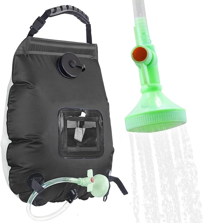 Solar Shower Bag 20L Camping Shower Bag with Switchable Shower Head Outdoor Bathing Essential for Beach Swimming Traveling Hiking Climbing (Black)