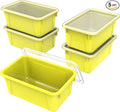 Storex Small Cubby Bins – Plastic Storage Containers for Classroom with Non-Snap Lid 12.2 x 7.8 x 5.1 inches Yellow 5-Pack (62410A05C)