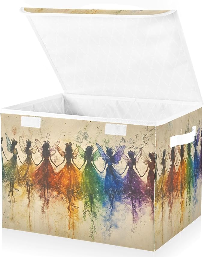 Storage Cube with Lid Dancing Fairy Print 16.5×12.6×11.8 IN Collapsible Large Capacity Foldable Storage Basket Bin Organizer