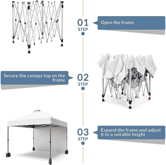 10x10ft Pop Up Canopy Tent with SidewallOutdoor Freestanding Sun Shelter Picnic and CampingInstant Shade Tent with Vented Roof for Beach &amp Events - Includes Storage BagSandbagsStakes&ampRopes