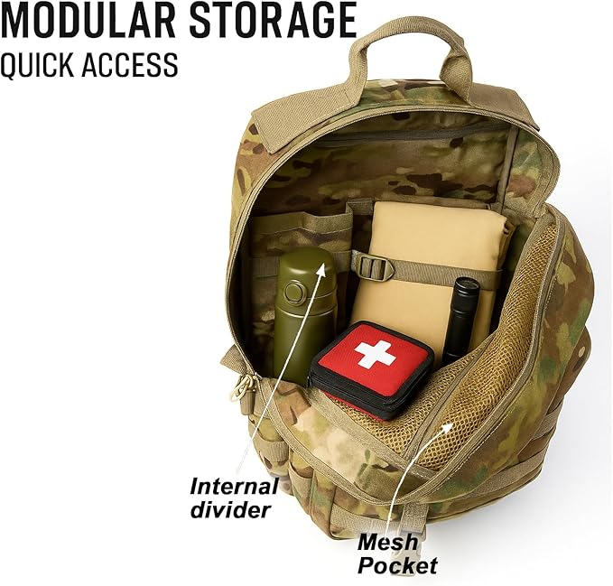 MT Military Rucksack Style Assault Pack Compatible with FILBE System – Tactical MOLLE Backpack for Outdoor Hiking Camping Hunting – Modular 30L Capacity OCP