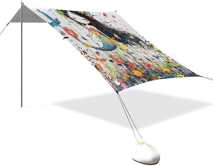 Aesthetic Mermaid2 Beach Tent UPF50+ Protection Water-Resistant Large Sun Shelter with Sandbags and Shovel for Camping Trips Fishing Backyard Fun or Picnics