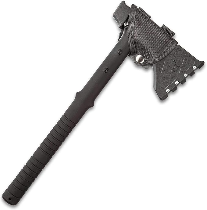 M48 Woodsman Axe with Sheath – 2Cr12 Cast Stainless Steel Head Black Oxide Coating Nylon Fiber Handle Nylon Belt Sheath – Ideal Camping Companion Tool - 15 1/2 Overall