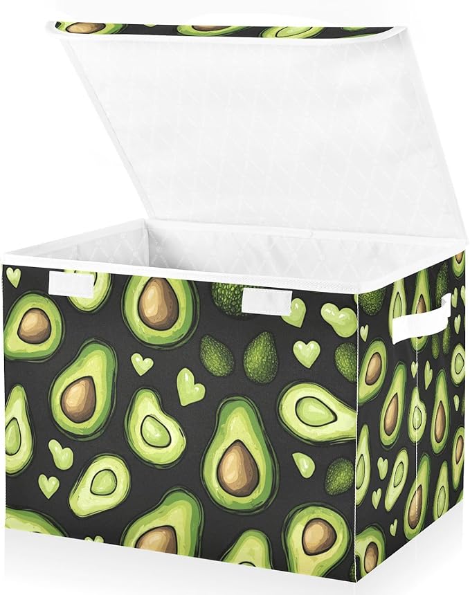 Collapsible Storage Bins with Lids Decorative Fabric Storage Cubes Closet Organizer and Storage Basket Boxes Containers for Clothes Box Chest Nursery Folding Rectangle Black Avocados Love