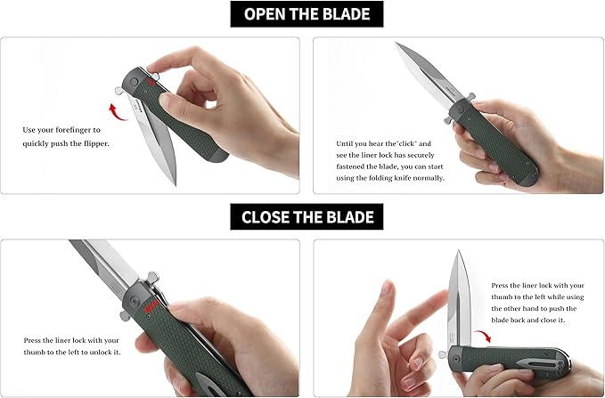 Firebird GANZO Adimanti Skimen Pocket Folding Knife G10 Handle with Clip and Glass Breaker D2 Steel Blade Hunting Fishing Camping Outdoor EDC Utility Pocket Knife (Green)
