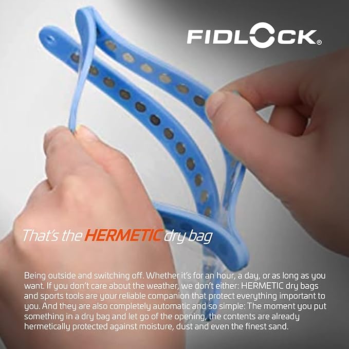 FIDLOCK Hermetic Dry Bag Flexible Magnetic Self-Sealing Bag for Cellphone | 100% Water &amp Sand Proof | Practical Size with a Large Opening | Lanyard Included | Multi | Blue