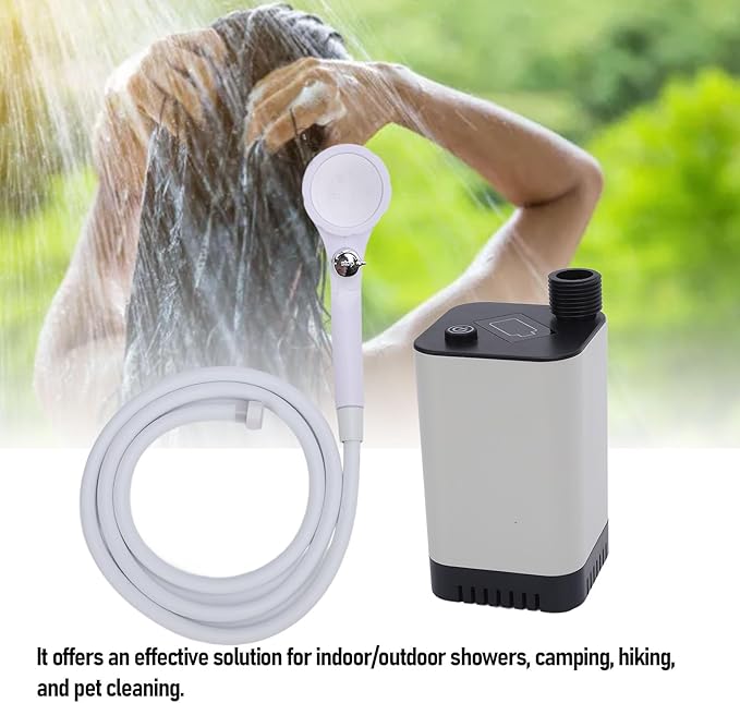 EVGATSAUTO Camping Shower with Rechargeable Battery 2m Hose ABS Construction - for Camping Hiking Traveling