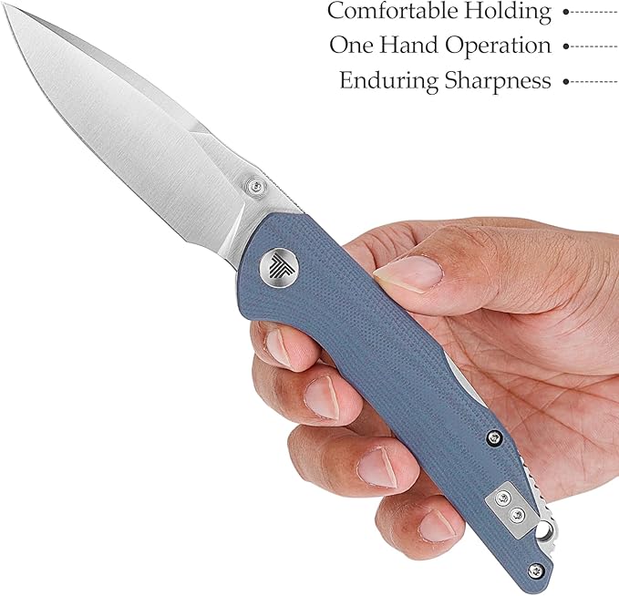 TRIVISA Pocket Knife for MenEDC Folding Knife with Reversible Clip3.3in 14C28N Blade Thumb Studs &amp Lockback Outdoor Knives Camping ToolArae-03G（Satin）