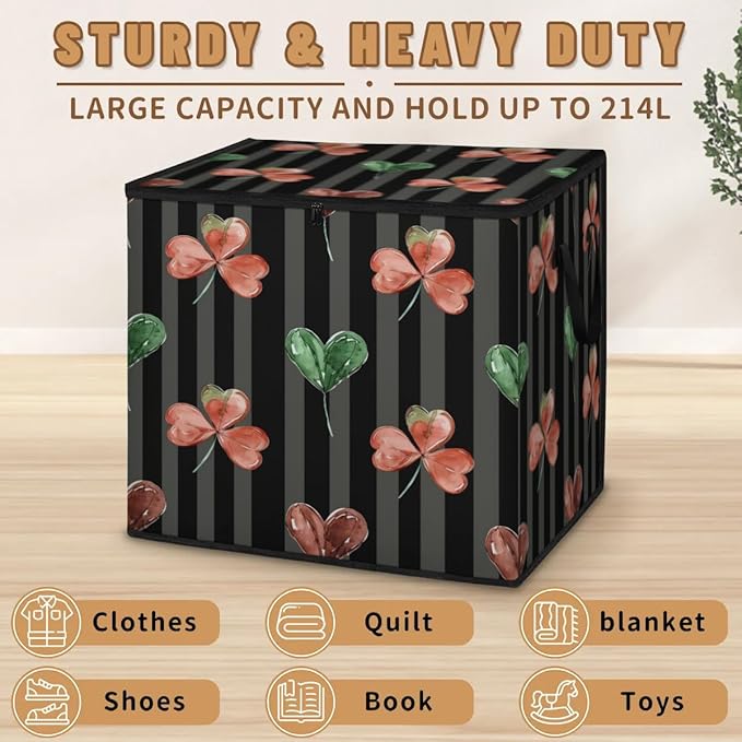 XL Large Clothes Storage with Lid Handle Shamrocks Large Thick Clothes Blanket Storage Containers for Organizing Bedroom Closet Comforter Organization Storage St. Patrick's Day