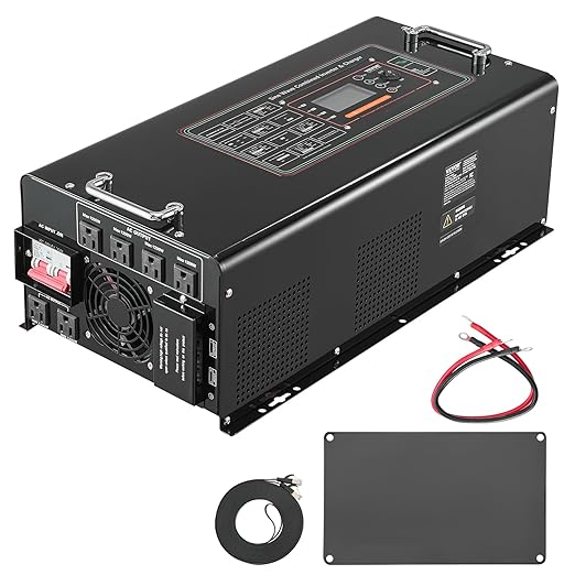 VEVOR Pure Sine Wave Inverter Charger 6000 Watt DC 48V to AC 120V Battery Charger with LCD Display Remote Control Solar Inverter for Off-Grid Solar RV Boat Home Compatible with Various Batteries