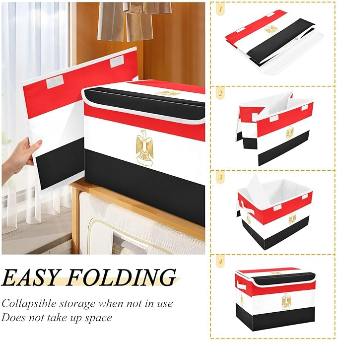 Egypt Flag Egyptian Red and Black Storage Containers with Lids Foldable Blanket Storage Closet Storage Bins for School