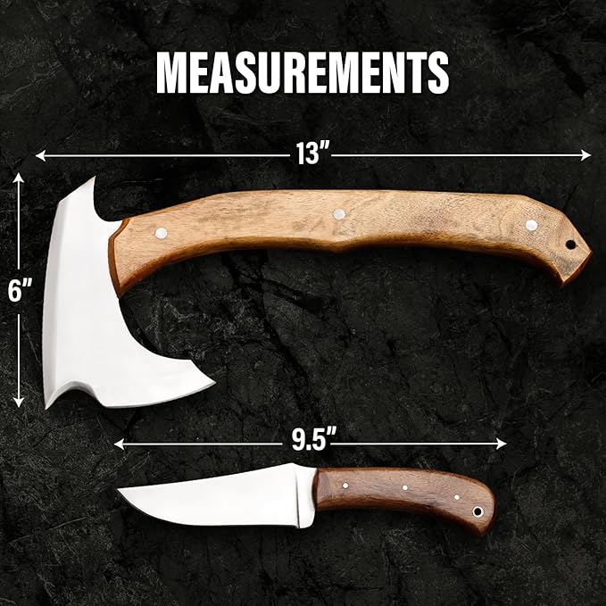 EdgeLandKnives® Hand Forged Tomahawk Axe and Knife Set Heavy Duty D2 Steel Throwing Axe and Knife Combo with Leather Sheath Perfect Outdoor Camping Hunting Set for Outdoorsmen and Adventurers EL41
