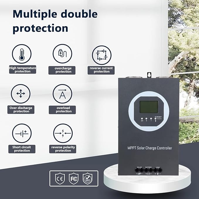 100A MPPT Solar Charge Controller 12V/24V/36V/48V Auto Max 150V PV Input 5000W Max Power Regulator w/ LCD Display Works with AGM Gel Flooded Lithium Batteries