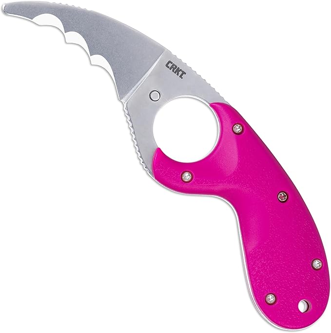 CRKT Bear Claw Fixed Blade Knife with Sheath: Rafting Rescue Self-Defense Serrated Blade with Blunt Tip Pink Glass-Reinforced Nylon Handle Positive Sheath Lock 2511F