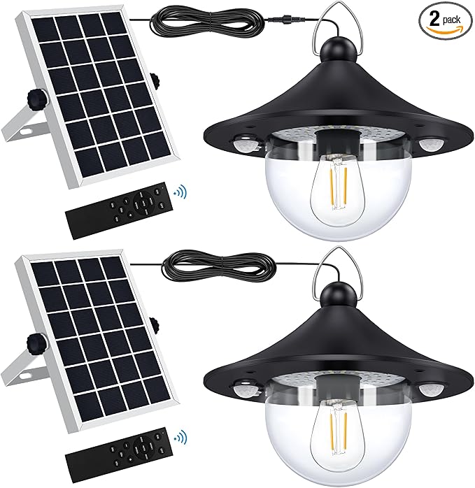 Solar Shed Light Indoor Outdoor Pendant Lights Solar Powered with 2 Motion Sensor Waterproof Solar Hanging Lamp for Porch Inside Home Farmhouse Gazebo Chicken Coop Daytime Available 2 Pack